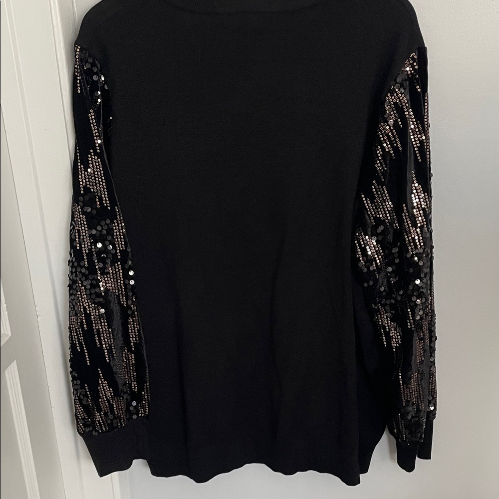 Black Sequin Sleeve Women's Sweater Top size 3X - Picture 9 of 10